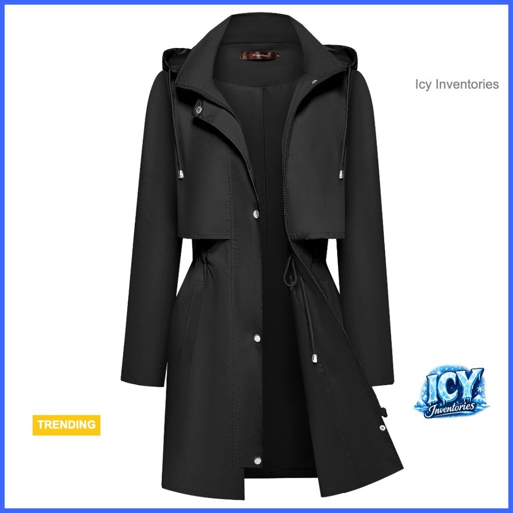 Waterproof Polyester Rain Jacket With Hood And Adjustable Waist